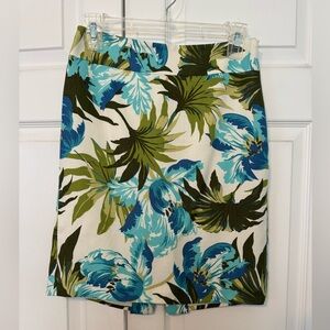 Ann Taylor Floral Print Skirt in Blue and Green 0P